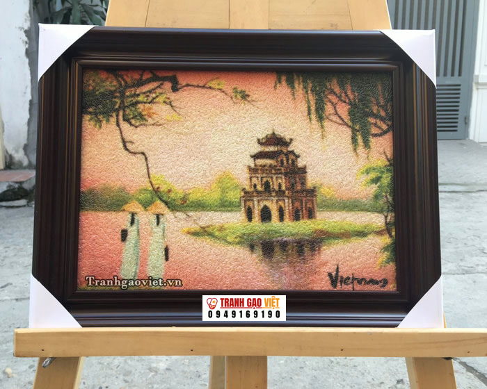 Tranh gạo Tháp Rùa Hà Nội Hình ảnh Tranh gạo Tháp Rùa Hà Nội - Ảnh thực tế sản phẩm Tranh Gạo
