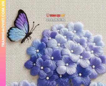Tranh Thêu Hoa Cẩm Tú Cầu Và Bướm Xanh Tinh Tế - Ảnh 3