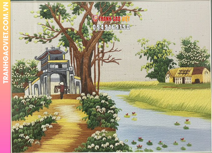 Tranh Thêu Phong Cảnh Làng Quê Yên Bình - Ảnh 2