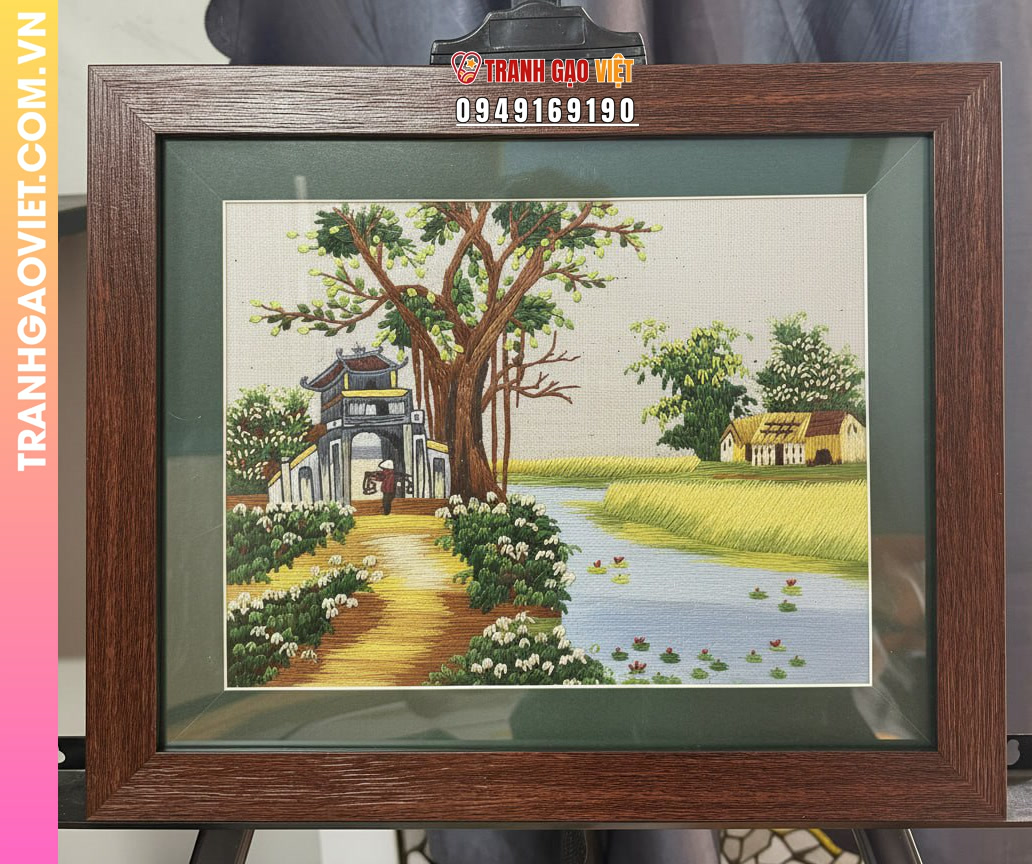 Tranh Thêu Phong Cảnh Làng Quê Yên Bình