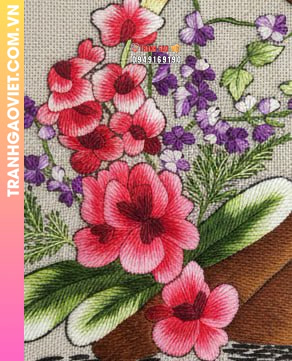 Tranh Thêu Giỏ Hoa Hồng Và Tím Duyên Dáng - Ảnh 3