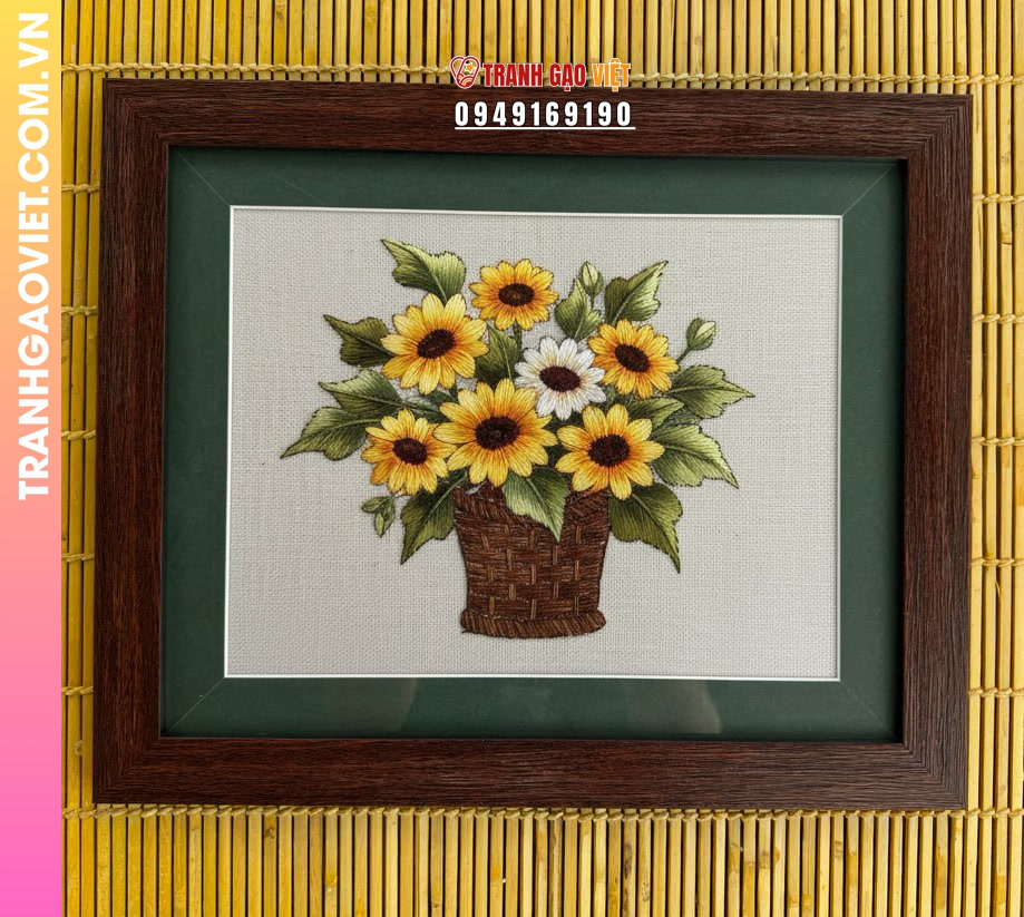 Tranh Thêu Giỏ Hoa Hướng Dương Rực Rỡ