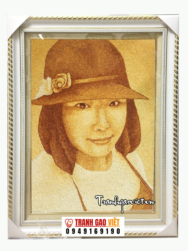 Tranh gạo chân dung cô gái Hình ảnh Tranh gạo chân dung cô gái - Ảnh thực tế sản phẩm Tranh Gạo