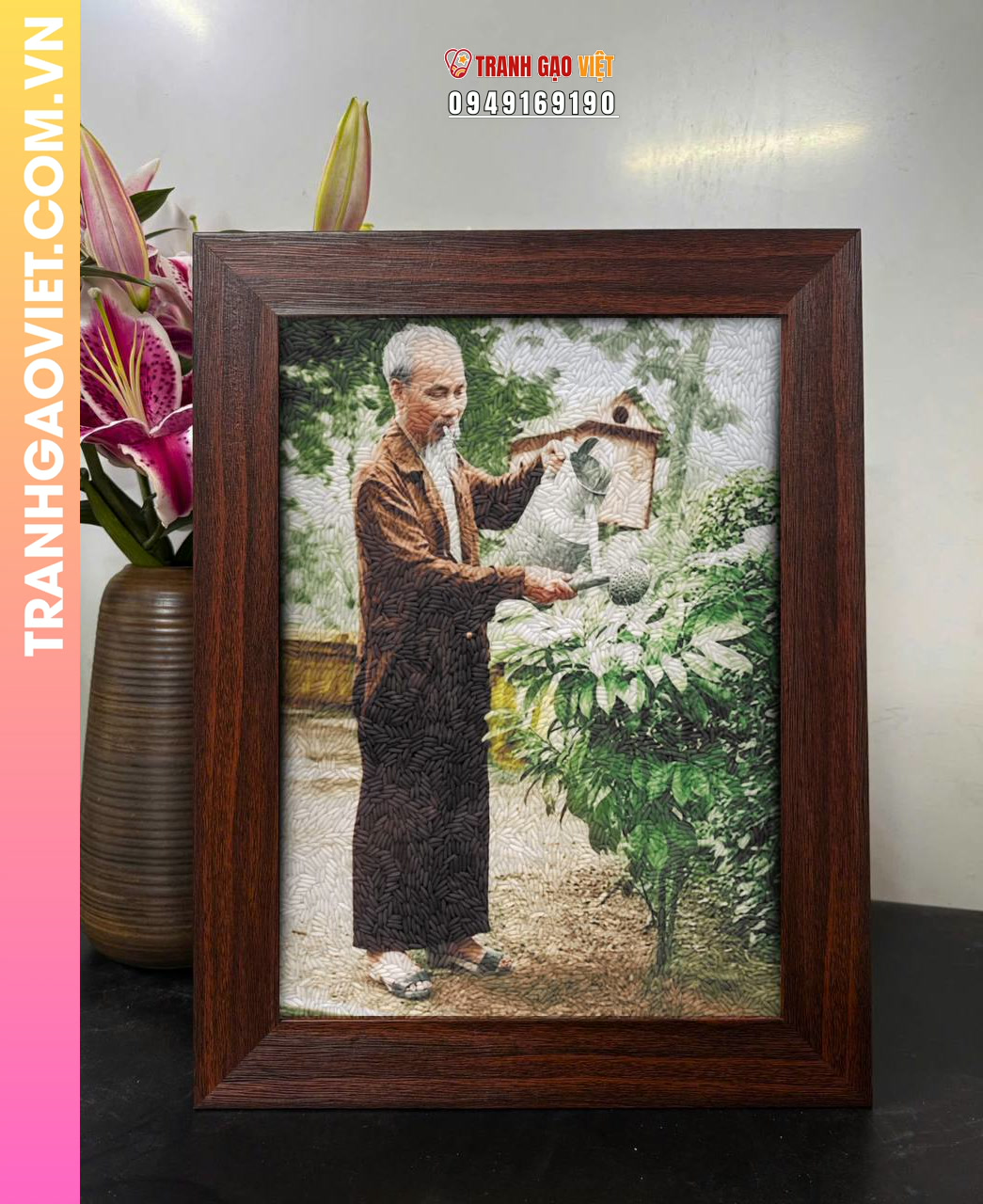 Tranh gạo màu Bác Hồ tưới cây - Ảnh 2