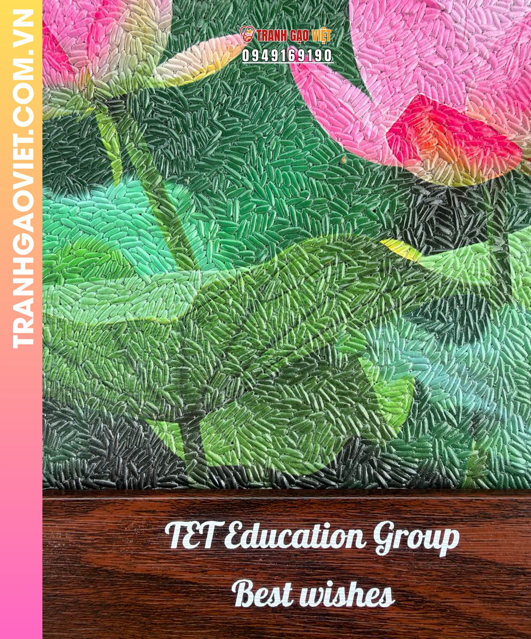 Tranh gạo Hoa sen nở rộ (size 25 x 25cm - khung nâu sần) - Ảnh 4