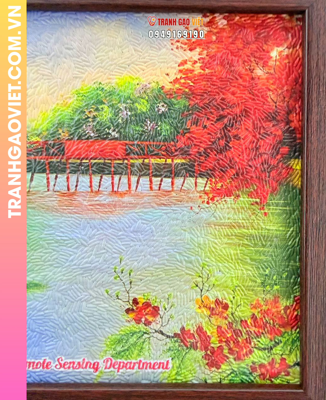Tranh gạo màu Góc hồ gươm (size 25x35 - khung nâu sần) - Ảnh 4