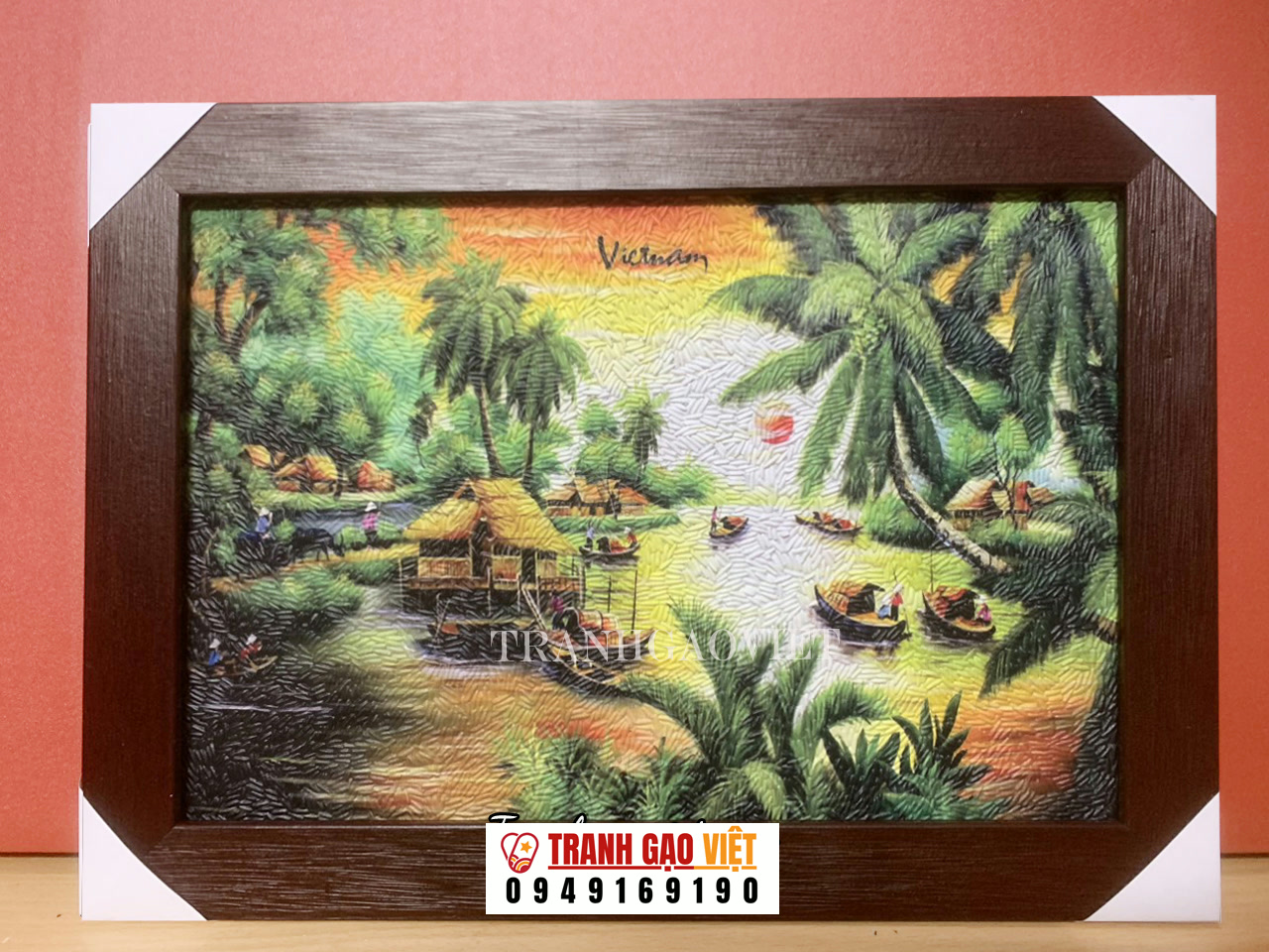 Tranh gạo phong cảnh sông nước Hình ảnh Tranh gạo phong cảnh sông nước - Ảnh thực tế sản phẩm Tranh Gạo