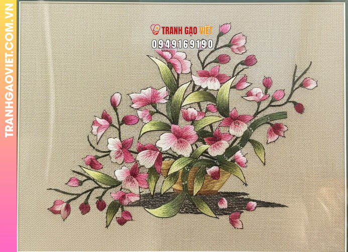 Tranh Thêu Giỏ Hoa Hồng Nghệ Thuật Nhẹ Nhàng Tinh Tế Trang Trí Không Gian - Ảnh 2