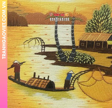 Tranh Thêu Phong Cảnh Làng Quê Hoàng Hôn Nghệ Thuật Bình Yên Đậm Chất Việt - Ảnh 3