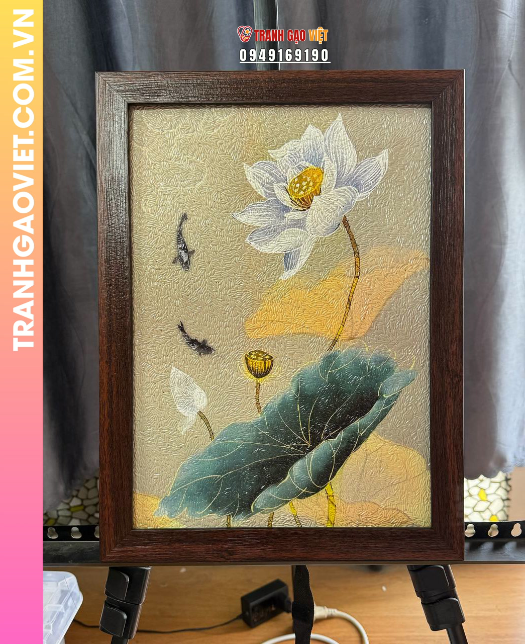 Tranh gạo màu Liên hoa ngư