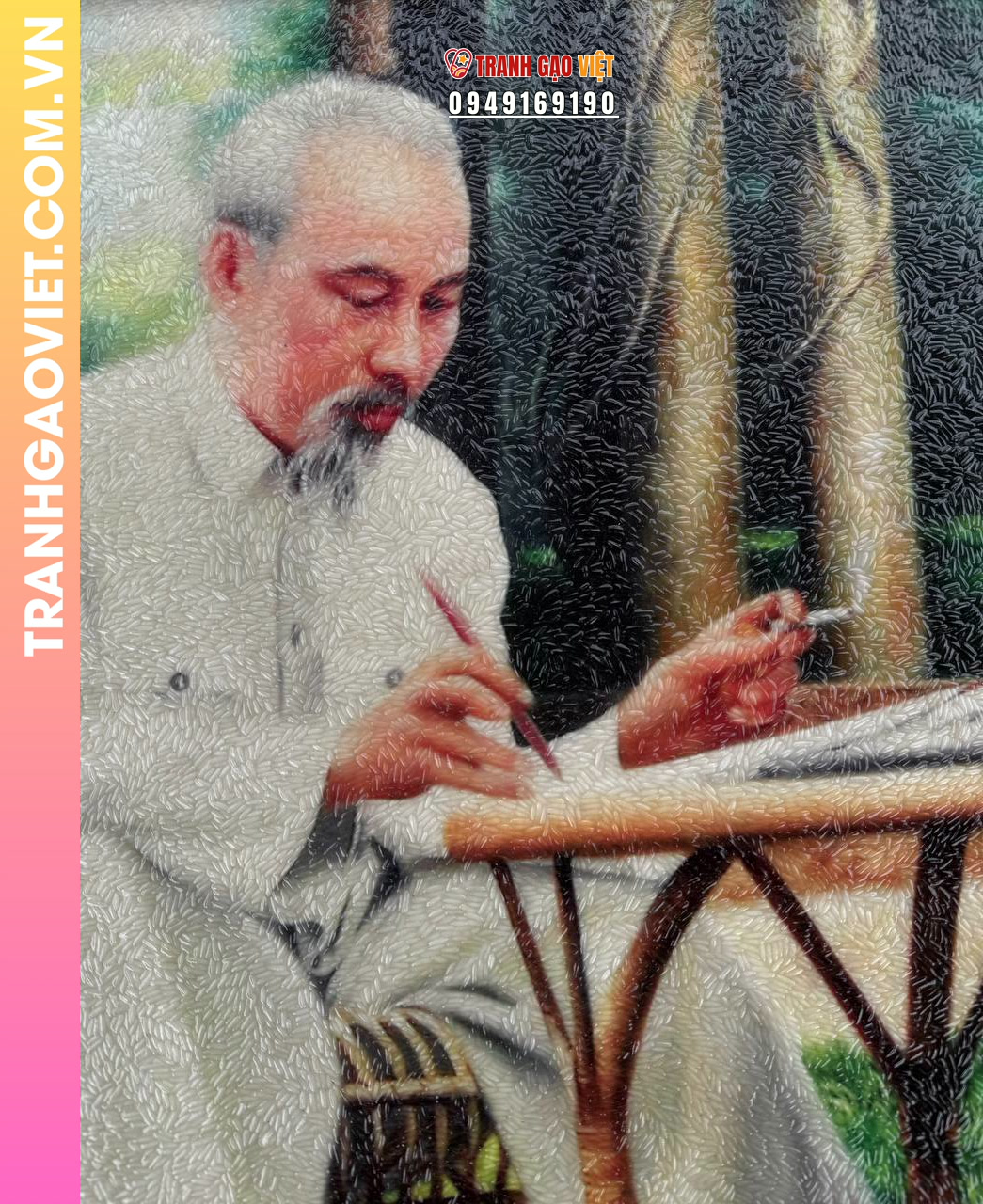 Tranh gạo Bác Hồ ngồi làm việc - Ảnh 4