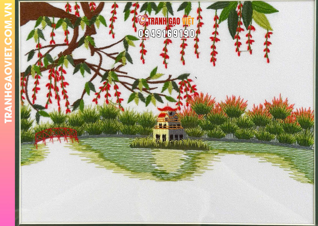 Tranh thêu Tháp Rùa Hồ Gươm - Ảnh 2
