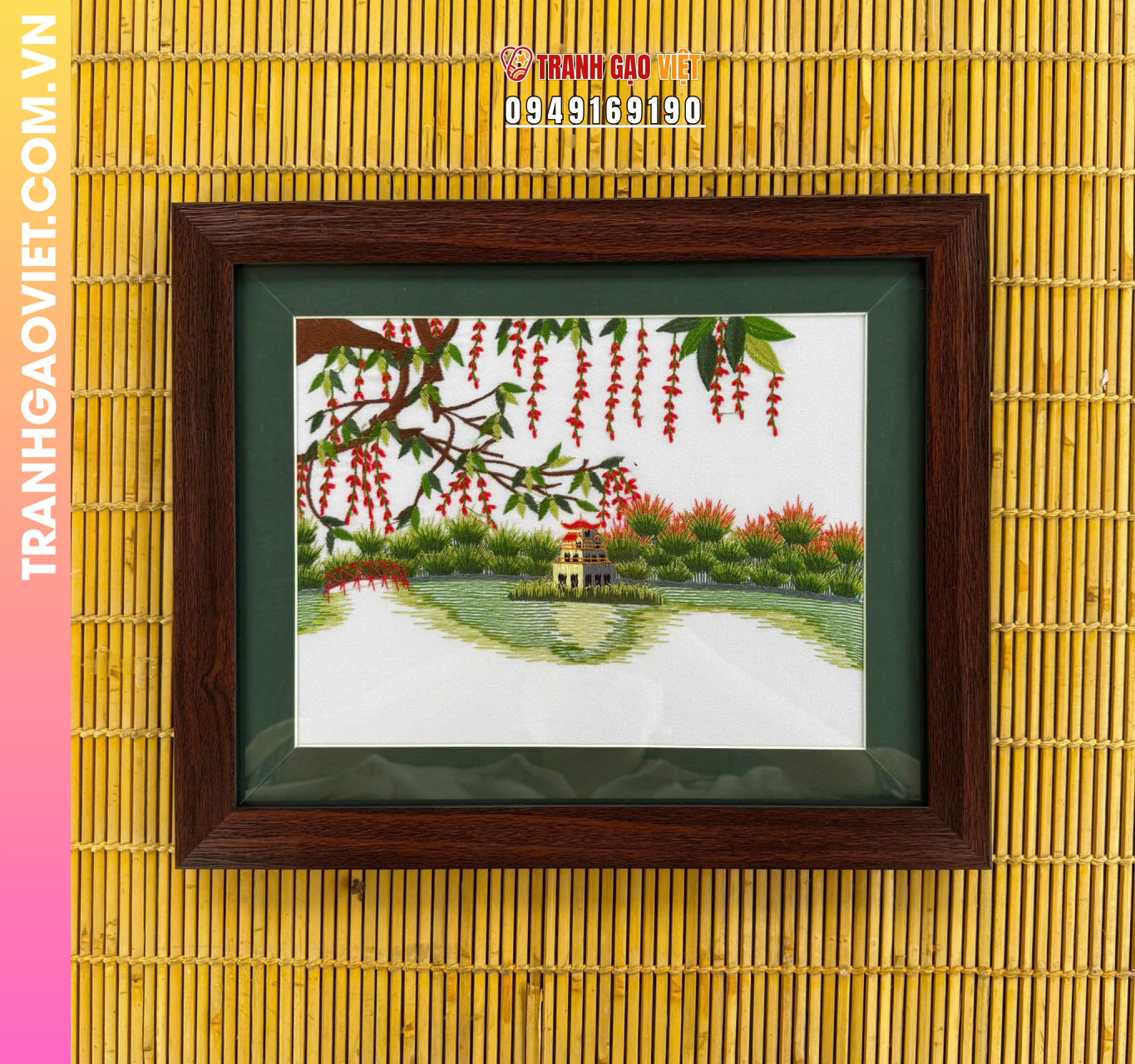 Tranh thêu Tháp Rùa Hồ Gươm