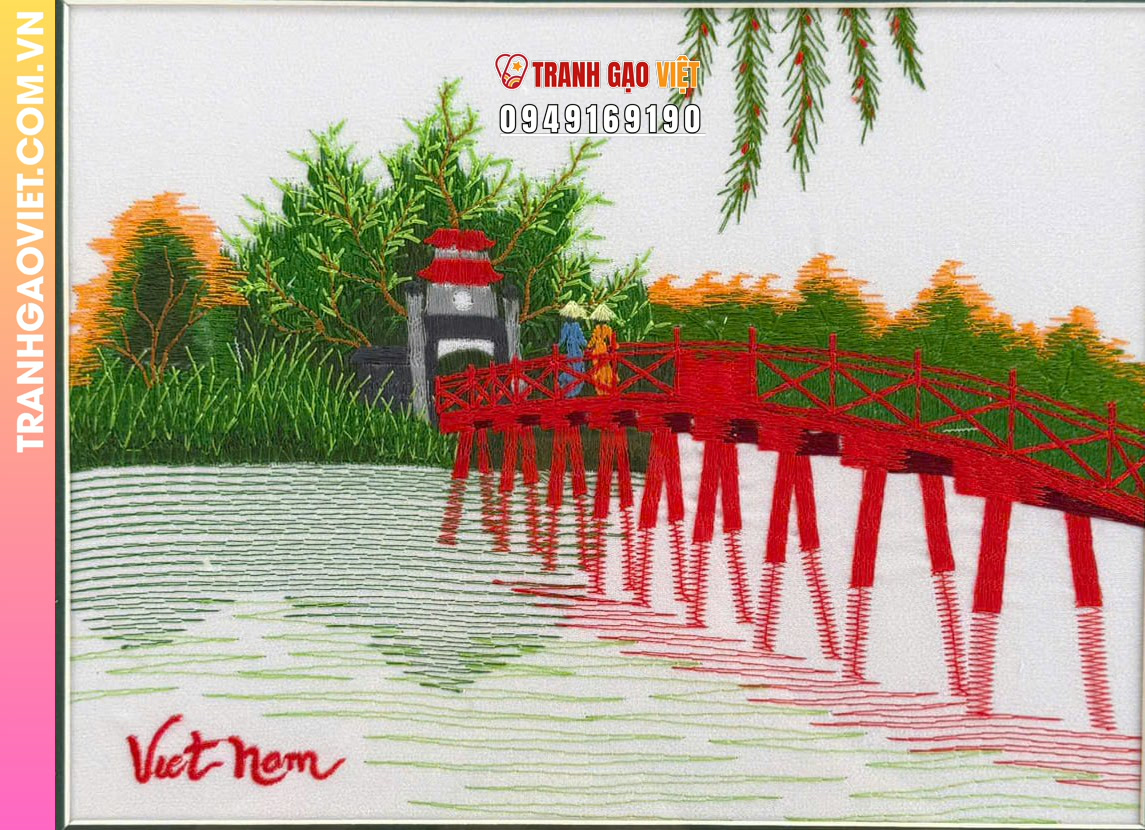 Tranh thêu cầu Thê Húc Hồ Gươm Hà Nội - Ảnh 2