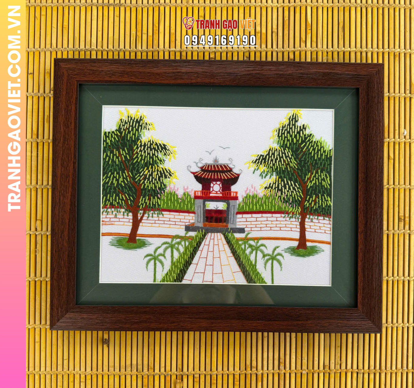 Tranh thêu tay Khuê Văn Các Văn Miếu Quốc Tử Giám Hà Nội size ngang