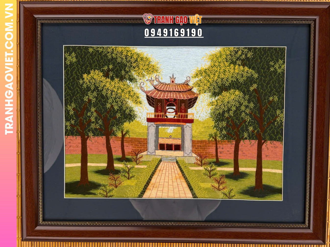 Tranh thêu tay Khuê Văn Các Văn Miếu Quốc Tử Giám size 50x65 - Ảnh 2