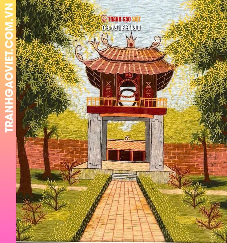 Tranh thêu tay Khuê Văn Các Văn Miếu Quốc Tử Giám size 50x65 - Ảnh 3