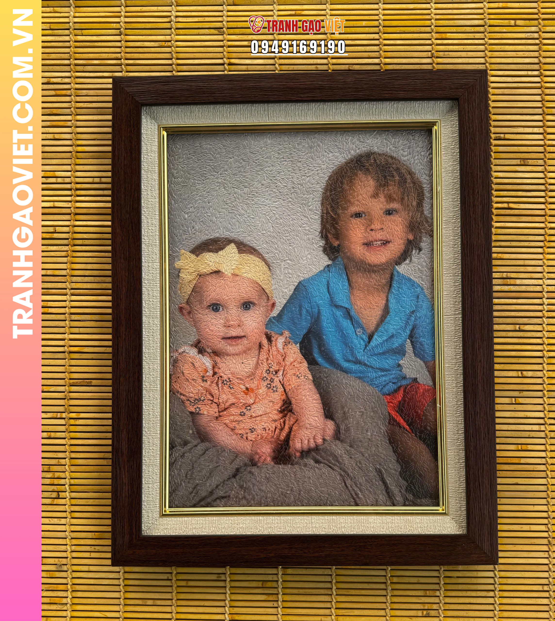 Tranh gạo cặp đôi em bé người Mỹ