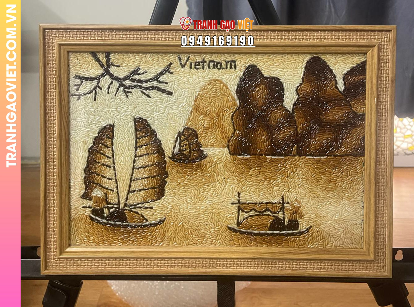 Tranh gạo rang Vịnh Hạ Long Non Nước khung vàng Hình ảnh Tranh gạo rang Vịnh Hạ Long Non Nước khung vàng - Ảnh thực tế sản phẩm Tranh Gạo