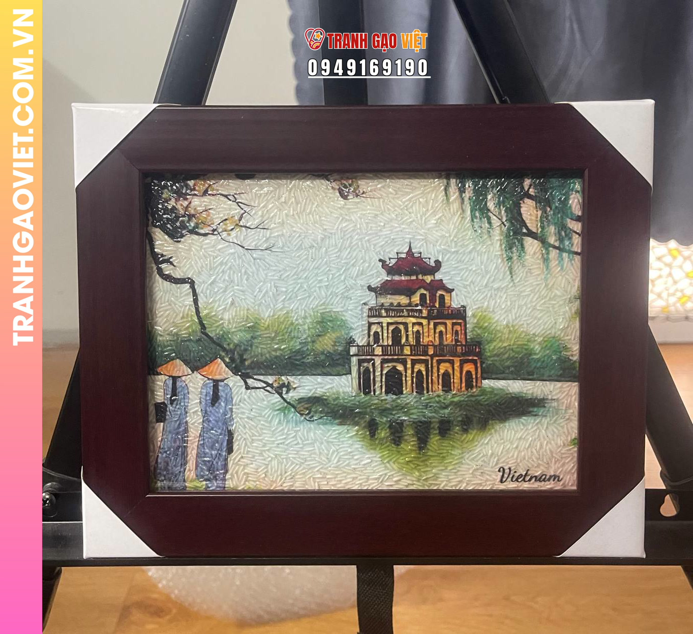 Tranh gạo Nét Hoàn Kiếm để bàn 20x25 cm