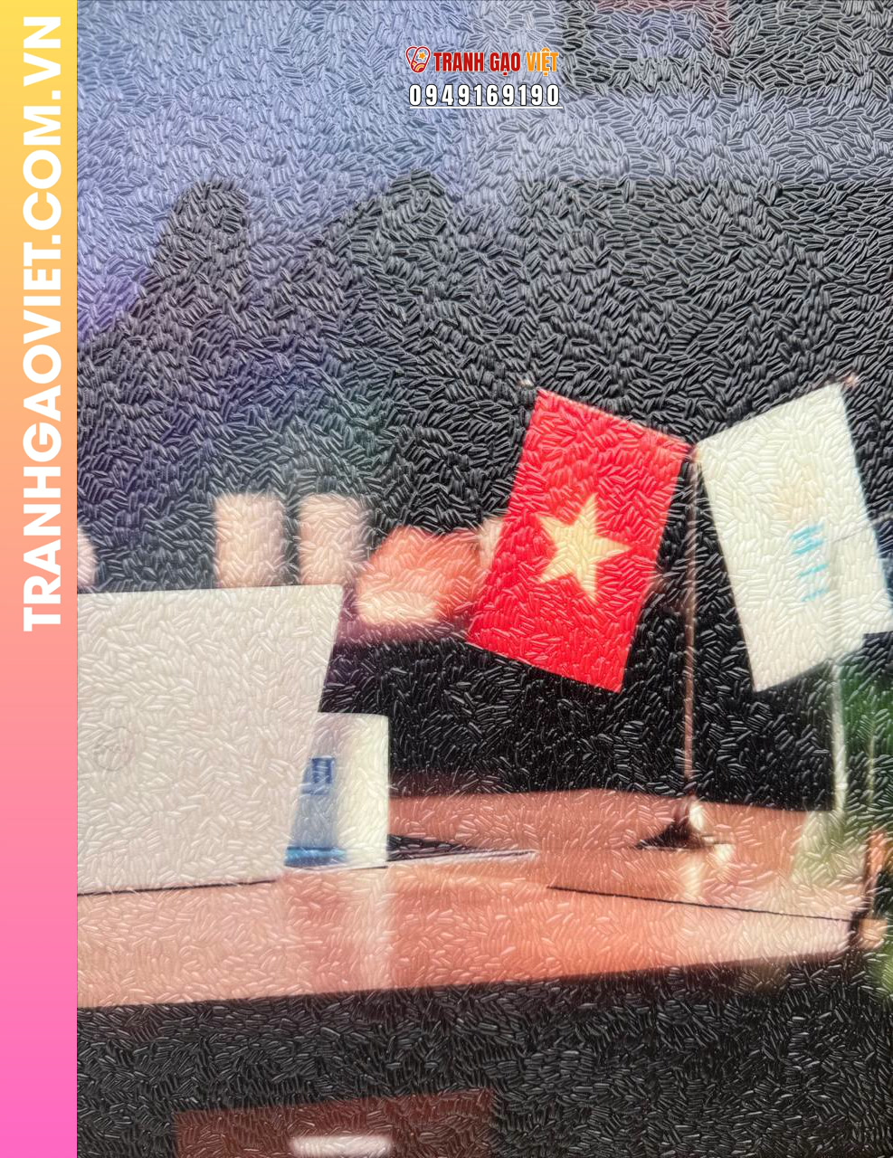 Tranh gạo màu Lãnh đạo miệt mài (size 50x70) - Ảnh 3