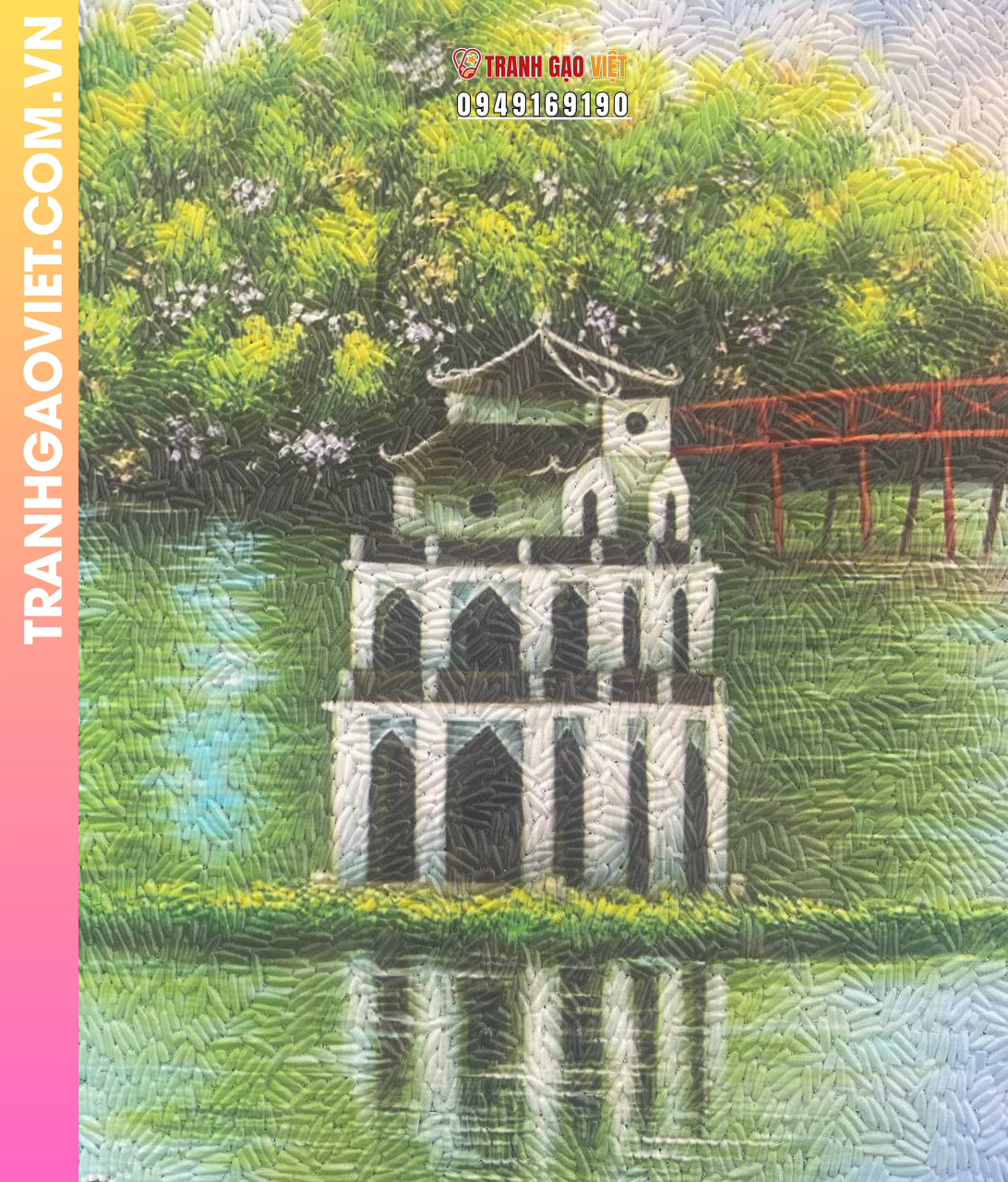 Tranh gạo Buổi Sáng Hồ Gươm tranh đặt biếu tặng quà kỷ niệm - Ảnh 3