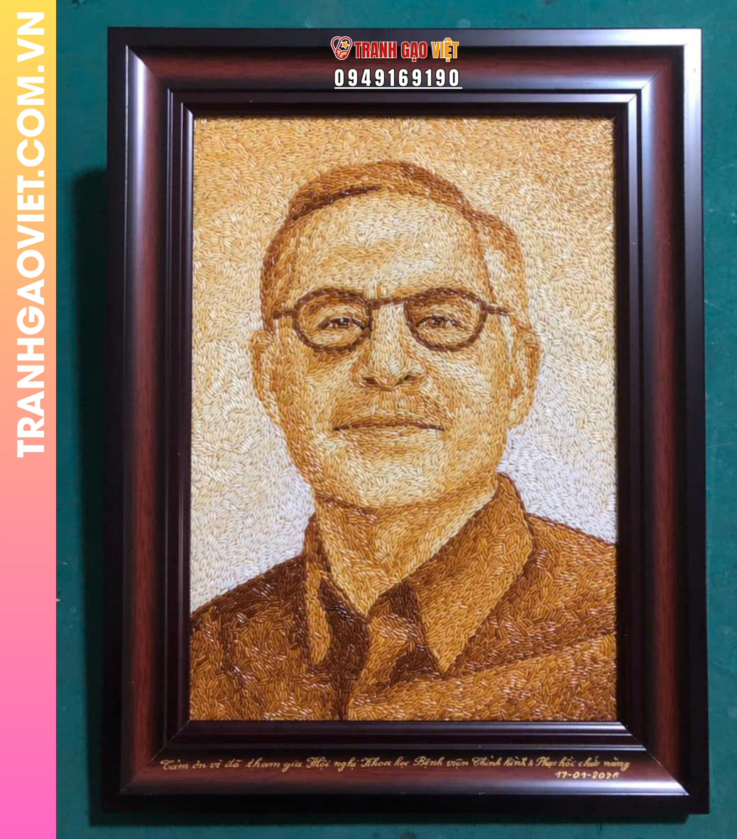 Tranh gạo rang chân dung quà tặng chuyên gia hội nghị