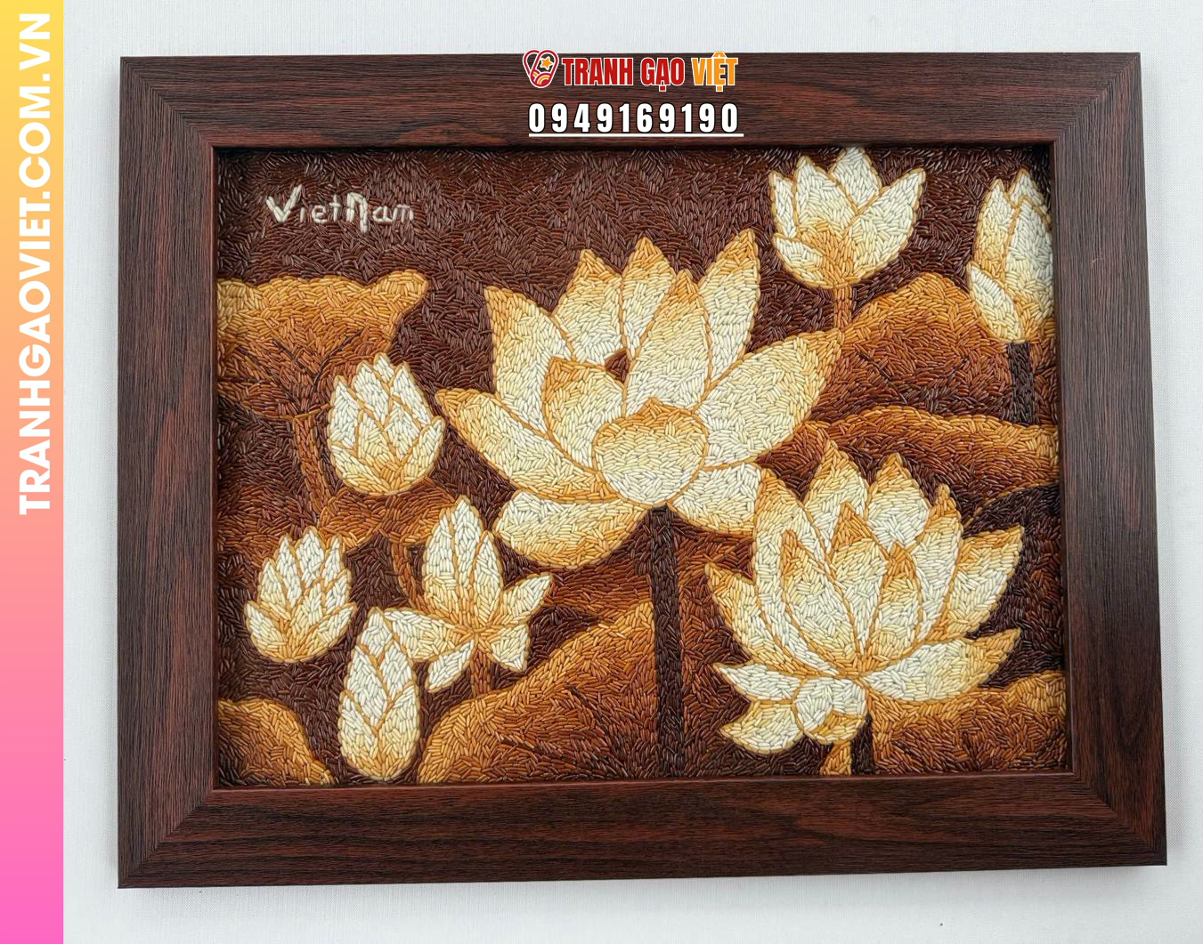 Tranh gạo Hoa Sen tặng Phật Tử bản 30x40 cm - Ảnh 2