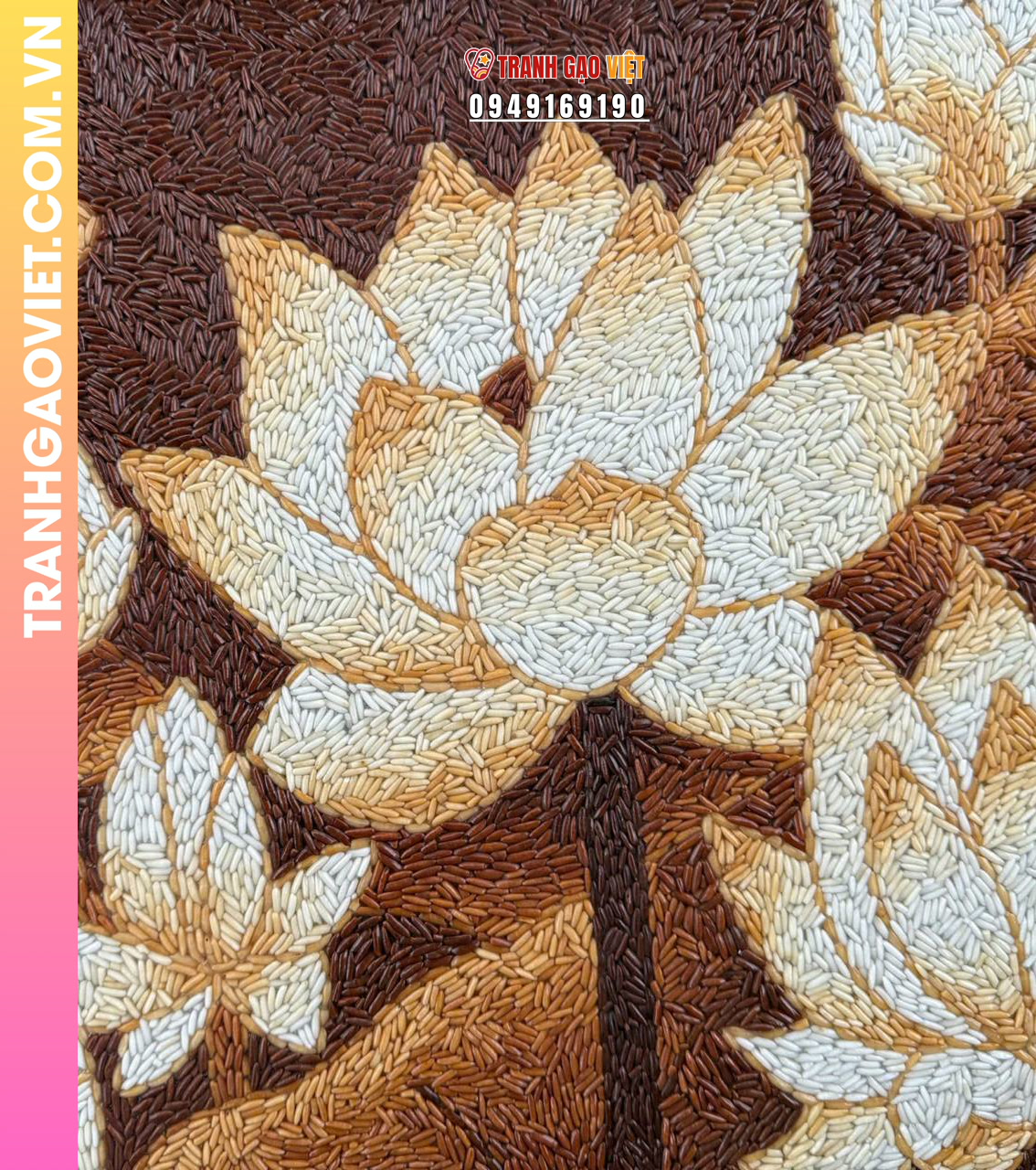 Tranh gạo Hoa Sen tặng Phật Tử bản 30x40 cm - Ảnh 3