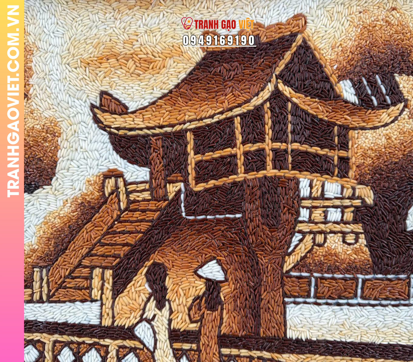 Tranh gạo Chủa Một Cột khung nâu kích cỡ 30x40 cm - Ảnh 3