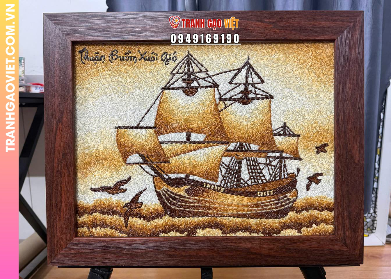 Tranh gạo rang Thuận Buồm Xuôi Gió quà tặng kinh doanh size 30x40 cm