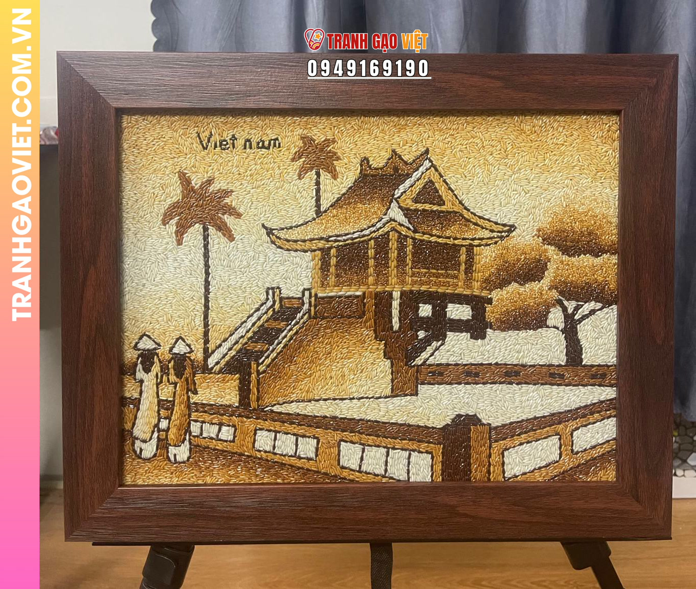 Tranh gạo thắng cảnh Chùa Một Cột 30x40 quà tặng khách du lịch