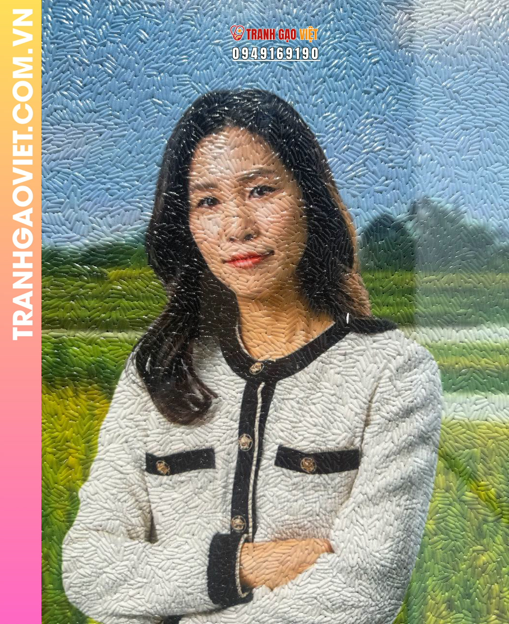 Tranh Gạo Chân Dung Người Phụ Nữ Nhật Bản - Ảnh 2