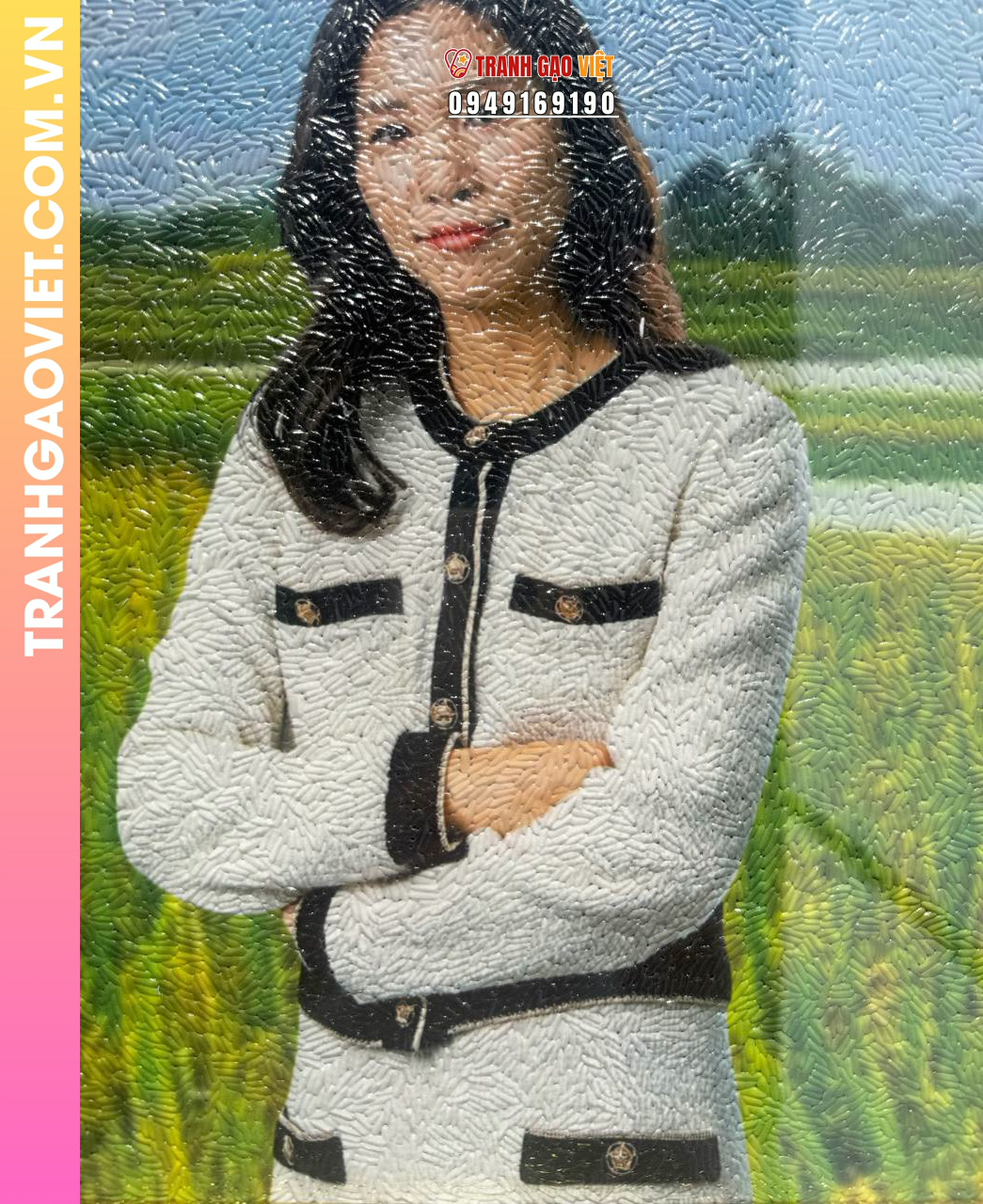 Tranh Gạo Chân Dung Người Phụ Nữ Nhật Bản - Ảnh 3