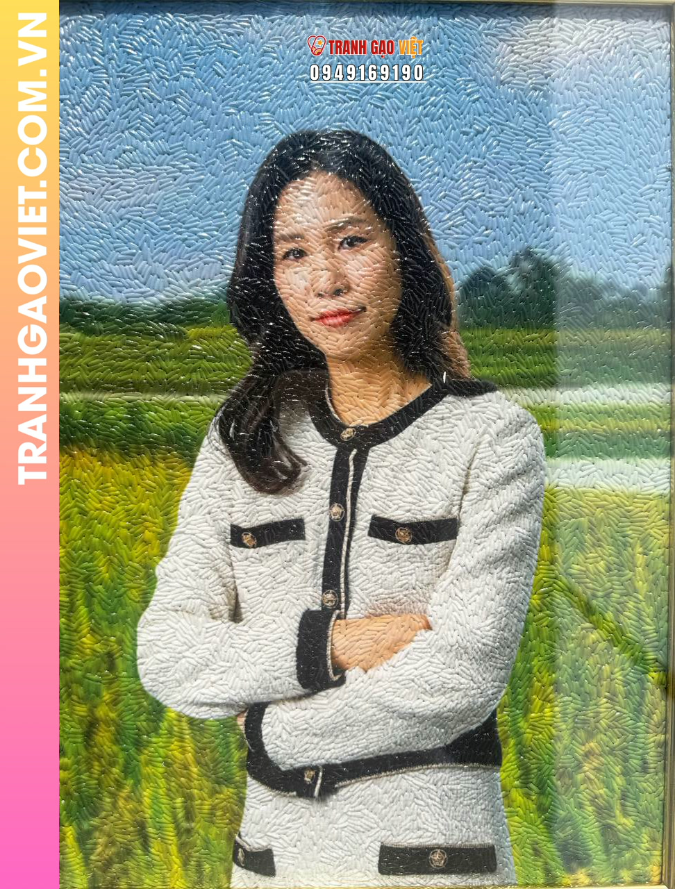 Tranh Gạo Chân Dung Người Phụ Nữ Nhật Bản - Ảnh 4