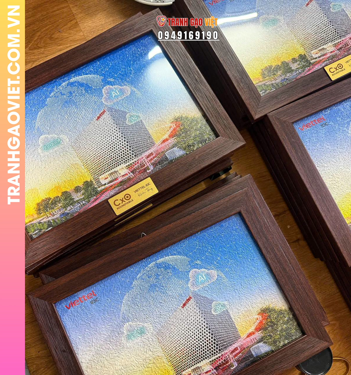 Tranh gạo màu Tri ân tập đoàn Viettel (size 25x35 - khung nâu sần) - Ảnh 4