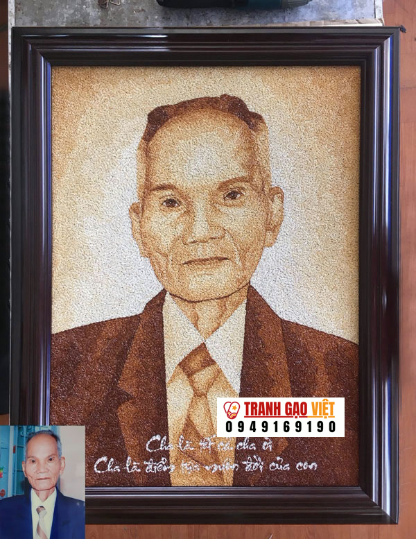 Tranh gạo chân dung khách đặt tặng cha Hình ảnh Tranh gạo chân dung khách đặt tặng cha - Ảnh thực tế sản phẩm Tranh Gạo