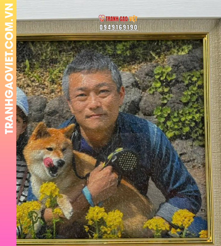 Tranh gạo gia đình và chú cún Shiba Inu - Ảnh 3