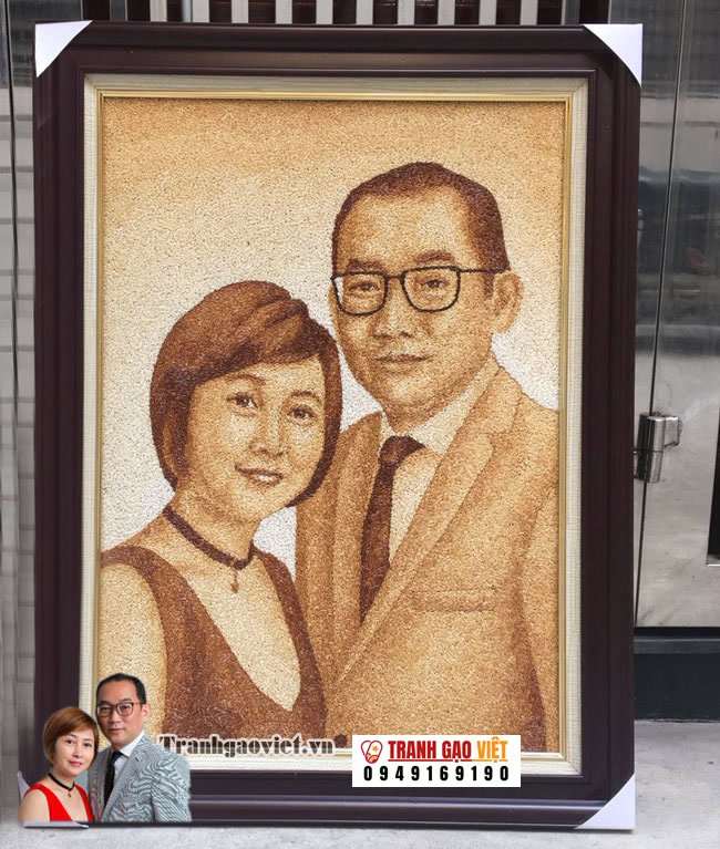 Tranh gạo chân dung 2 người Hình ảnh Tranh gạo chân dung 2 người - Ảnh thực tế sản phẩm Tranh Gạo