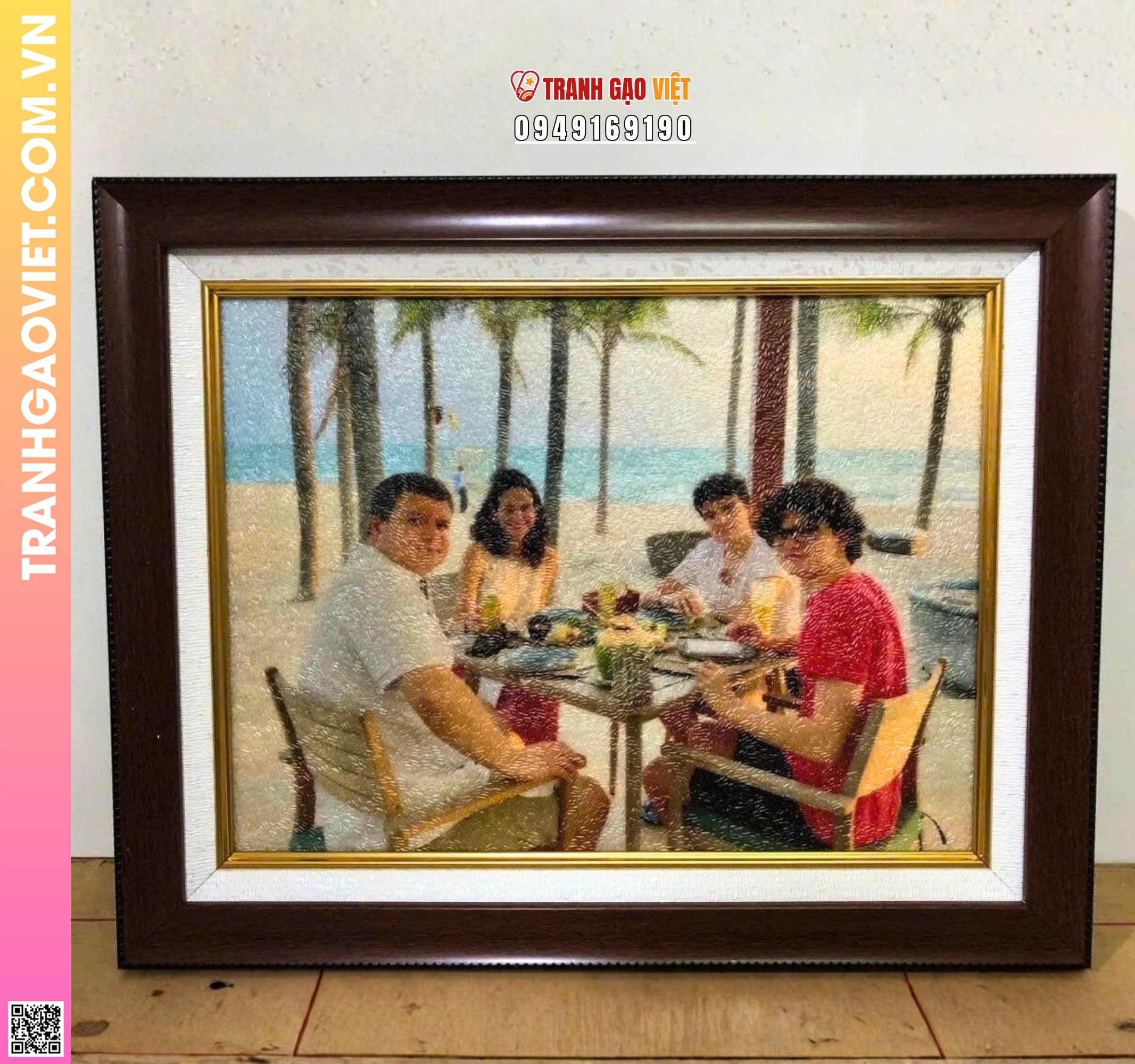 Tranh Gạo Màu Gia Đình Bên Bãi Biển Hình ảnh Tranh Gạo Màu Gia Đình Bên Bãi Biển - Ảnh thực tế sản phẩm Tranh Gạo