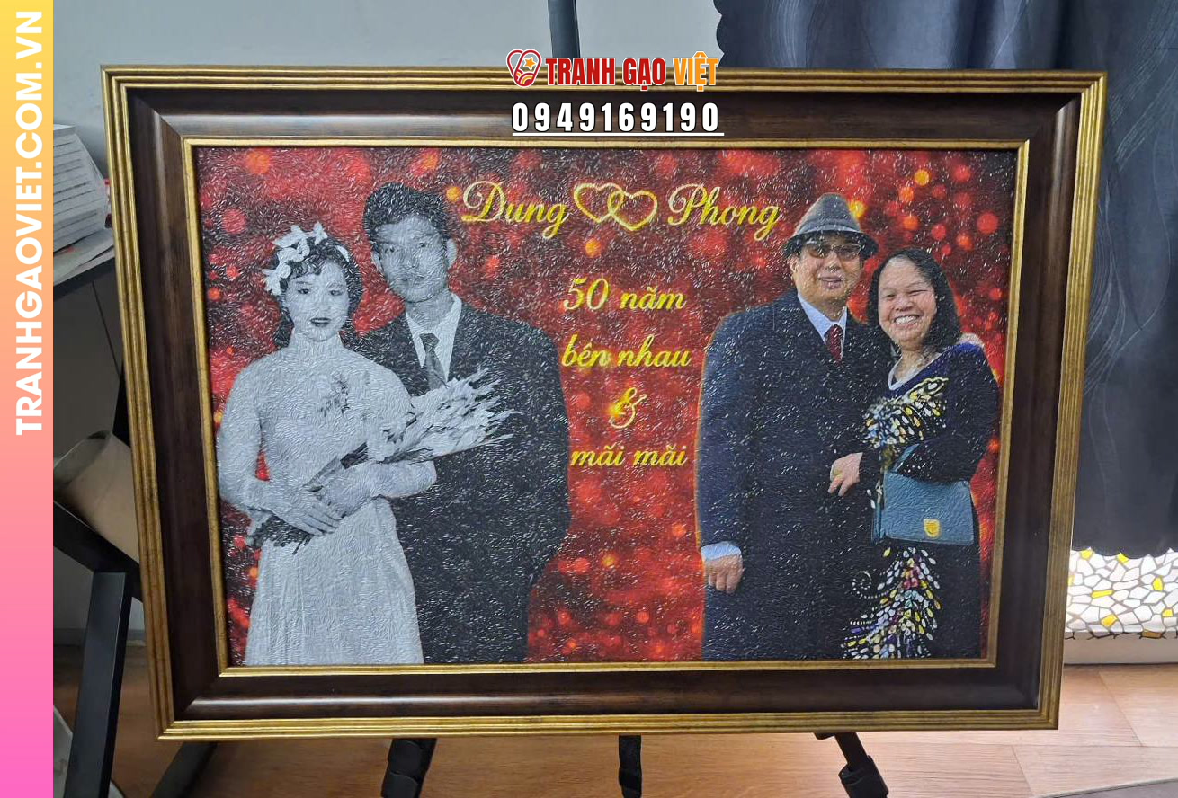 Tranh gạo quà mừng kỷ niệm mừng ngày cưới bố mẹ