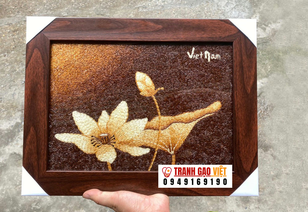 Tranh gạo Hoa Sen Hình ảnh Tranh gạo Hoa Sen - Ảnh thực tế sản phẩm Tranh Gạo