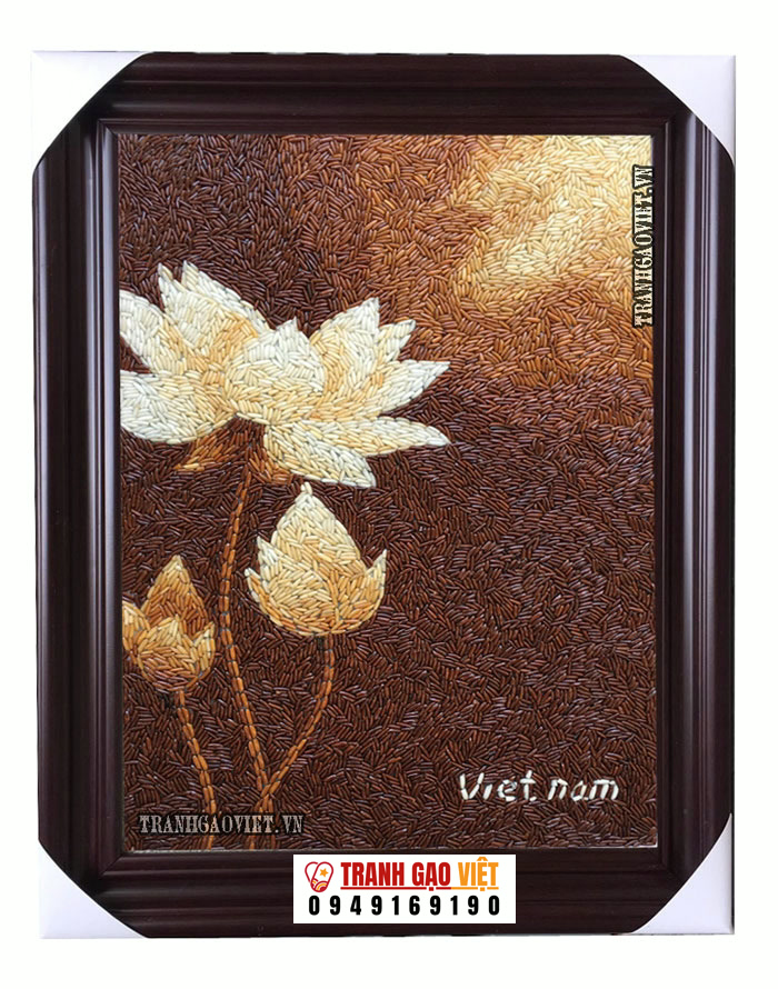 Tranh gạo Hoa sen khổ nhỏ Hình ảnh Tranh gạo Hoa sen khổ nhỏ - Ảnh thực tế sản phẩm Tranh Gạo