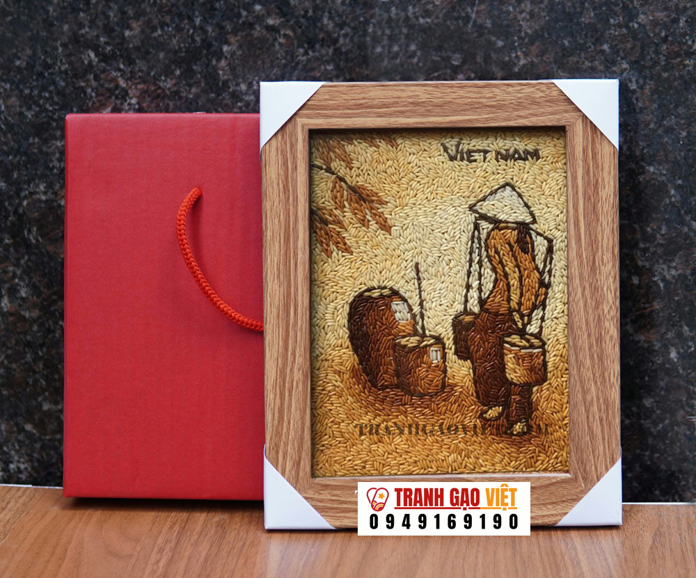 Tranh gạo ghánh nước Hình ảnh Tranh gạo ghánh nước - Ảnh thực tế sản phẩm Tranh Gạo