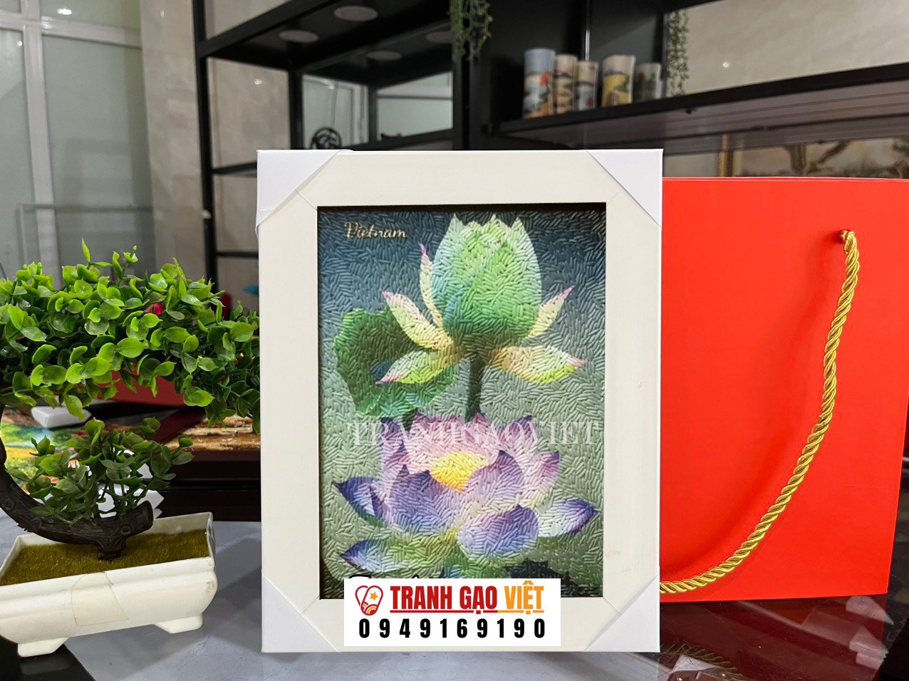 Tranh gạo hoa sen Hình ảnh Tranh gạo hoa sen - Ảnh thực tế sản phẩm Tranh Gạo