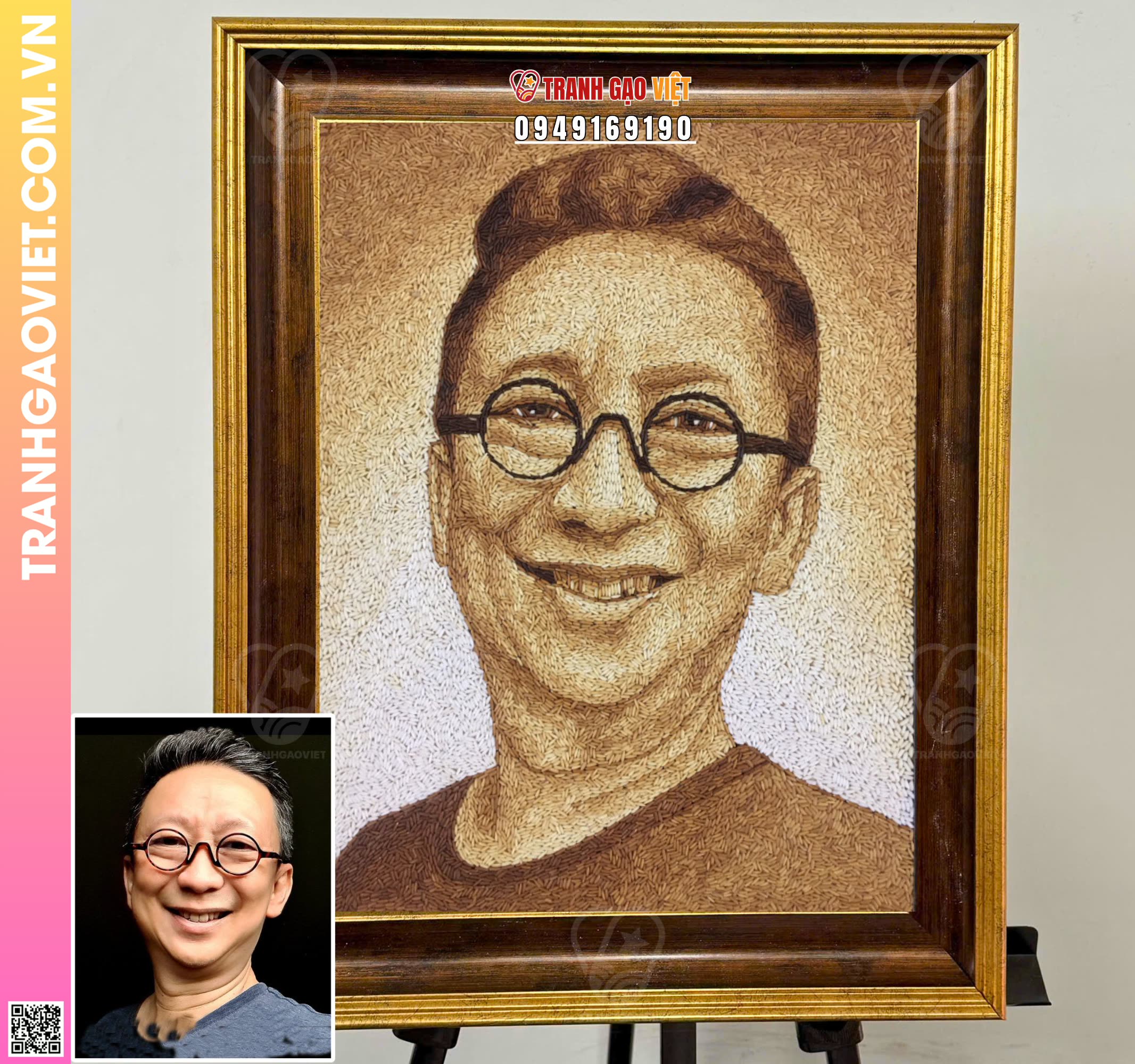 Tranh gạo Chân Dung Nam Trung Niên Hình ảnh Tranh gạo Chân Dung Nam Trung Niên - Ảnh thực tế sản phẩm Tranh Gạo