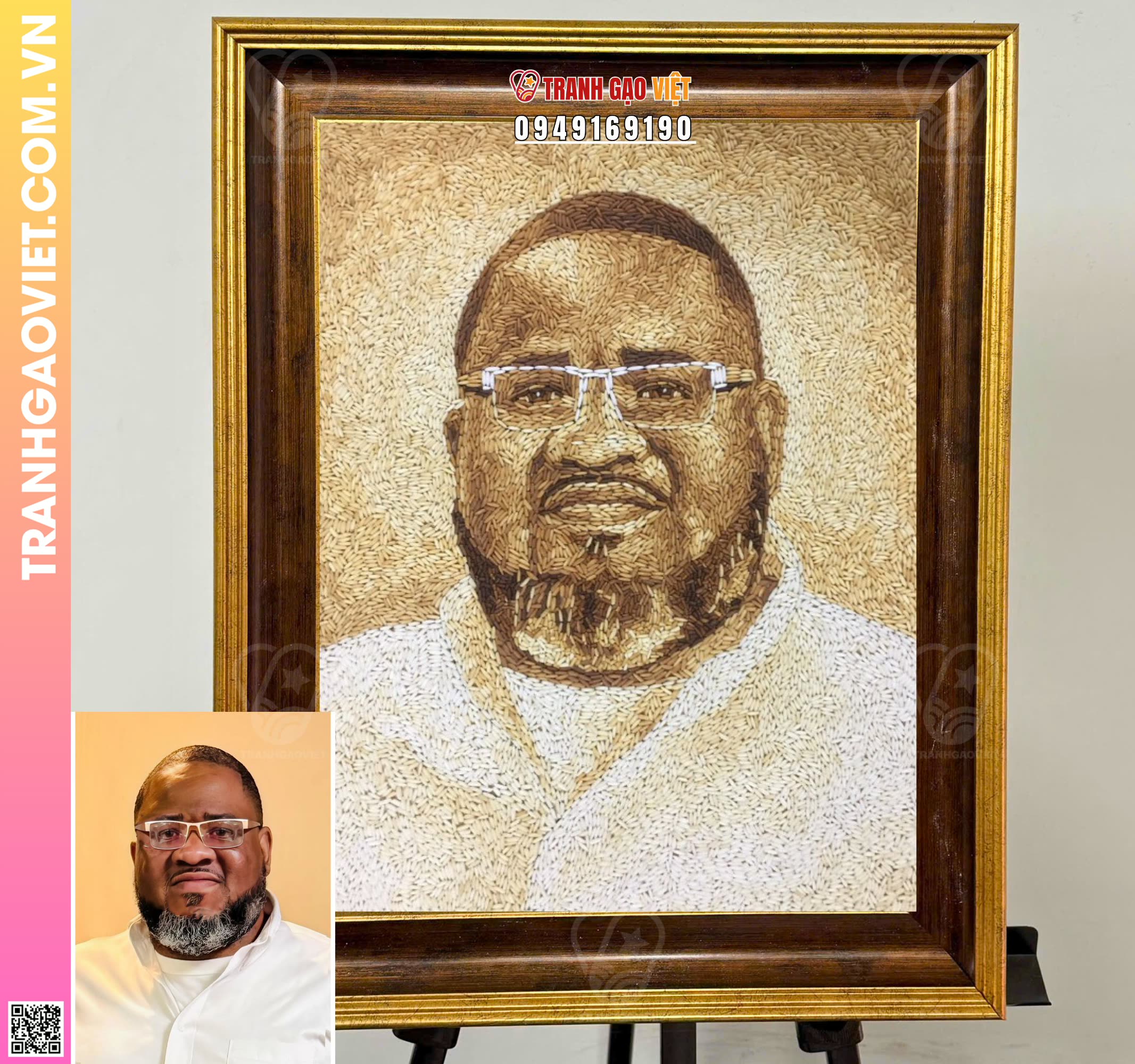 Tranh gạo nam đeo kính có râu Hình ảnh Tranh gạo nam đeo kính có râu - Ảnh thực tế sản phẩm Tranh Gạo