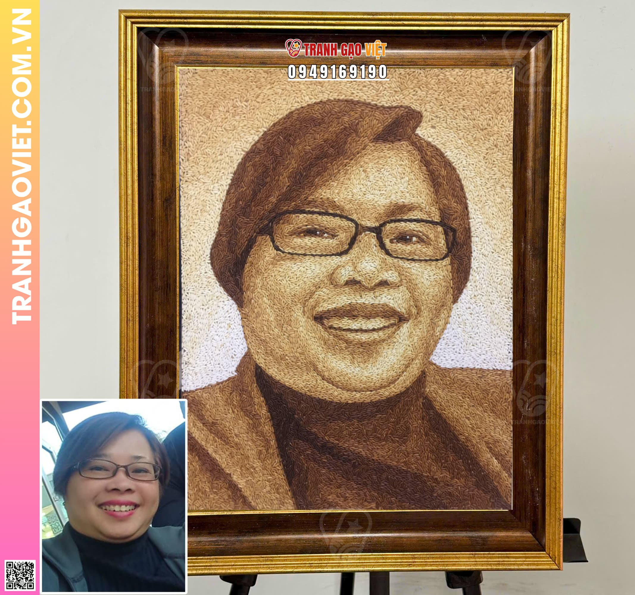 Tranh gạo Chị khách vui vẻ Hình ảnh Tranh gạo Chị khách vui vẻ - Ảnh thực tế sản phẩm Tranh Gạo