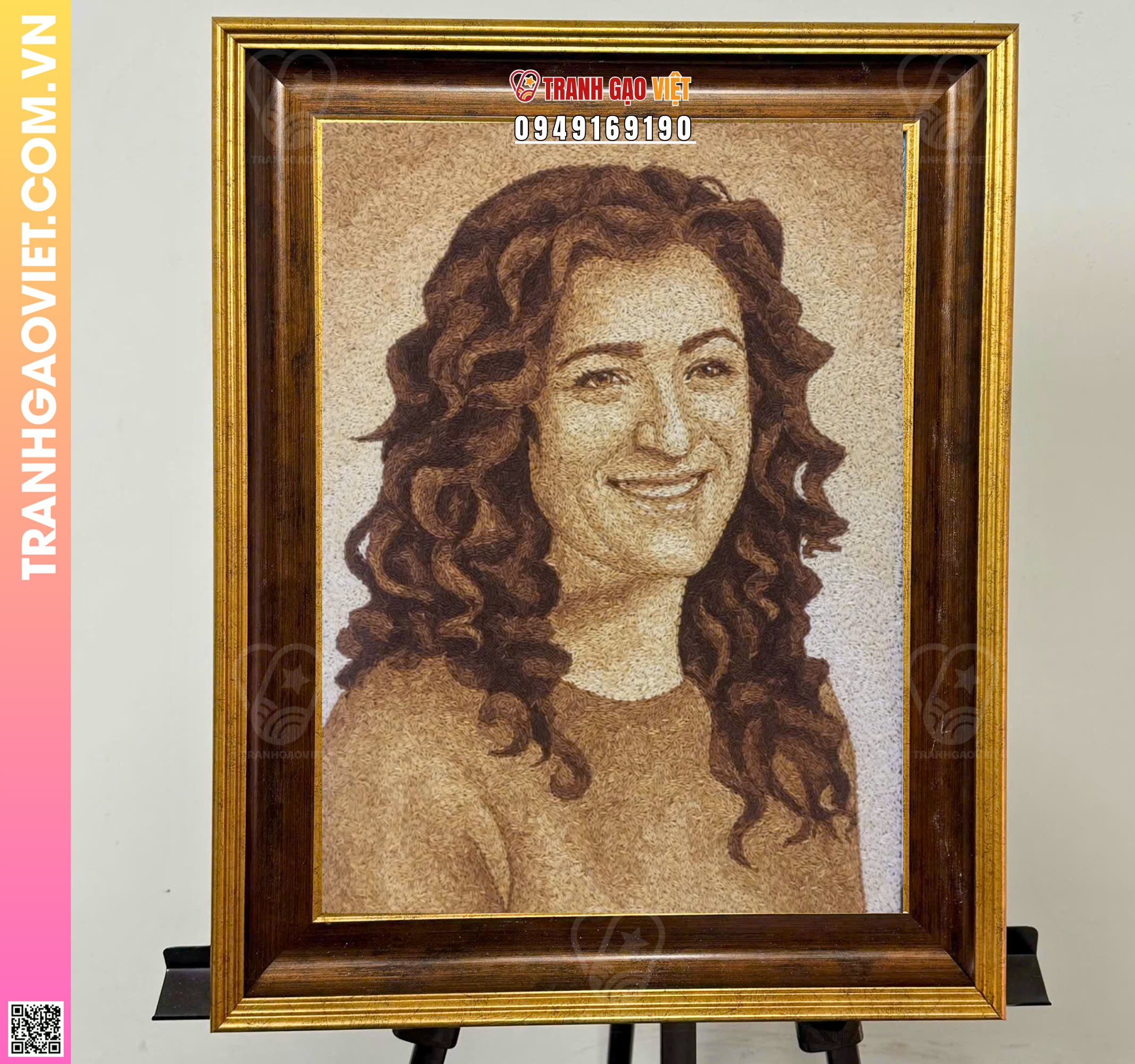 Tranh gạo chân dung quý bà với mái tóc đẹp Hình ảnh Tranh gạo chân dung quý bà với mái tóc đẹp - Ảnh thực tế sản phẩm Tranh Gạo