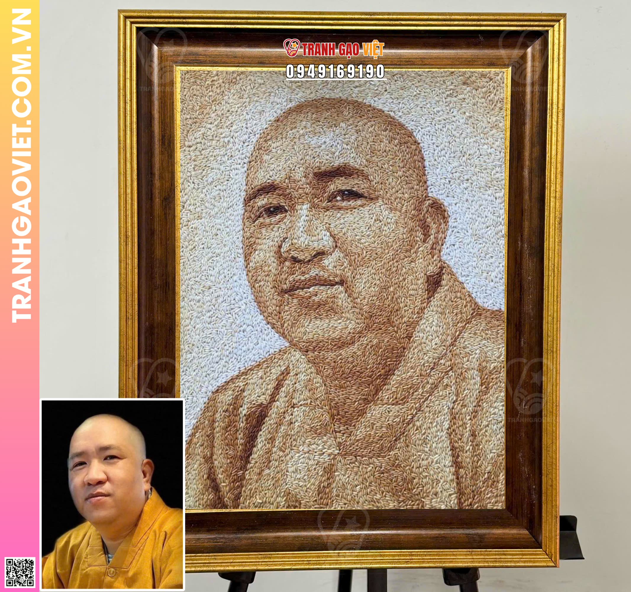 Tranh gạo chân dung tặng nhà sư Hình ảnh Tranh gạo chân dung tặng nhà sư - Ảnh thực tế sản phẩm Tranh Gạo